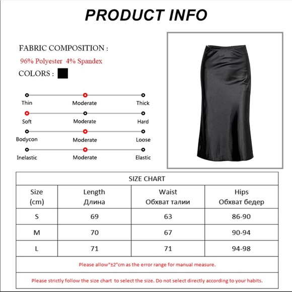 Black Skirt midi length. High Waist Satin sheen - Picture 3 of 5